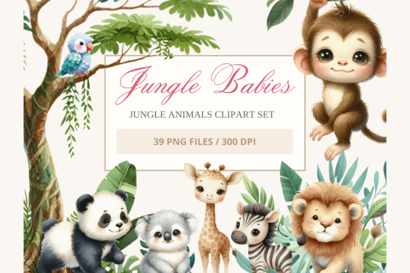 Download Baby Jungle Animals Clipart Watercolor - Jungle Collection