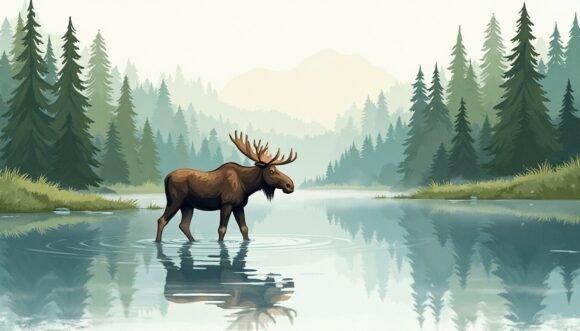Download A Moose Wading Through a Tranquil Forest - Moose Collection