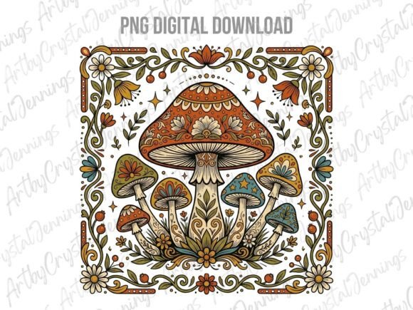 Download Intricate Boho Folk Art Mushroom PNG - Mushroom Collection