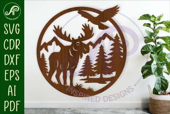 Download Moose Mountain Scene Wall Sign Svg Laser - Moose Collection