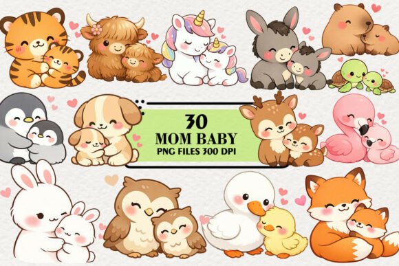 Download Kawaii Mom Baby Animals Clipart - Baby animals clipart Collection