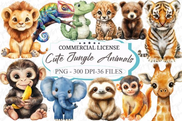 Download Cute Jungle Animals Watercolor Clipart - Jungle Collection