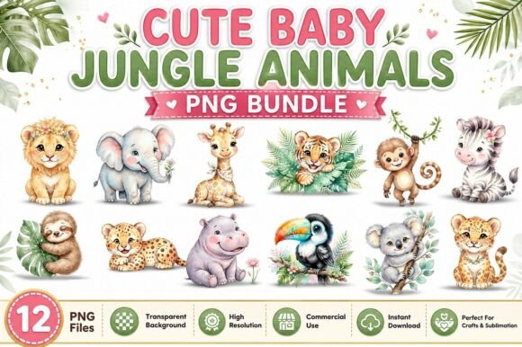 Download Cute Baby Jungle Animals PNG Bundle - Jungle Collection