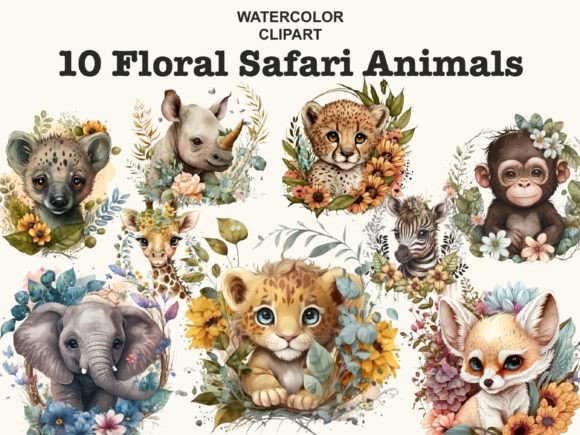 Download Floral Safari Baby Animals Clipart - Baby animals clipart Collection