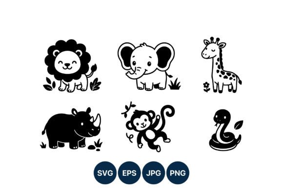 Download Cute Jungle Animals Line Art Vector - Jungle Collection